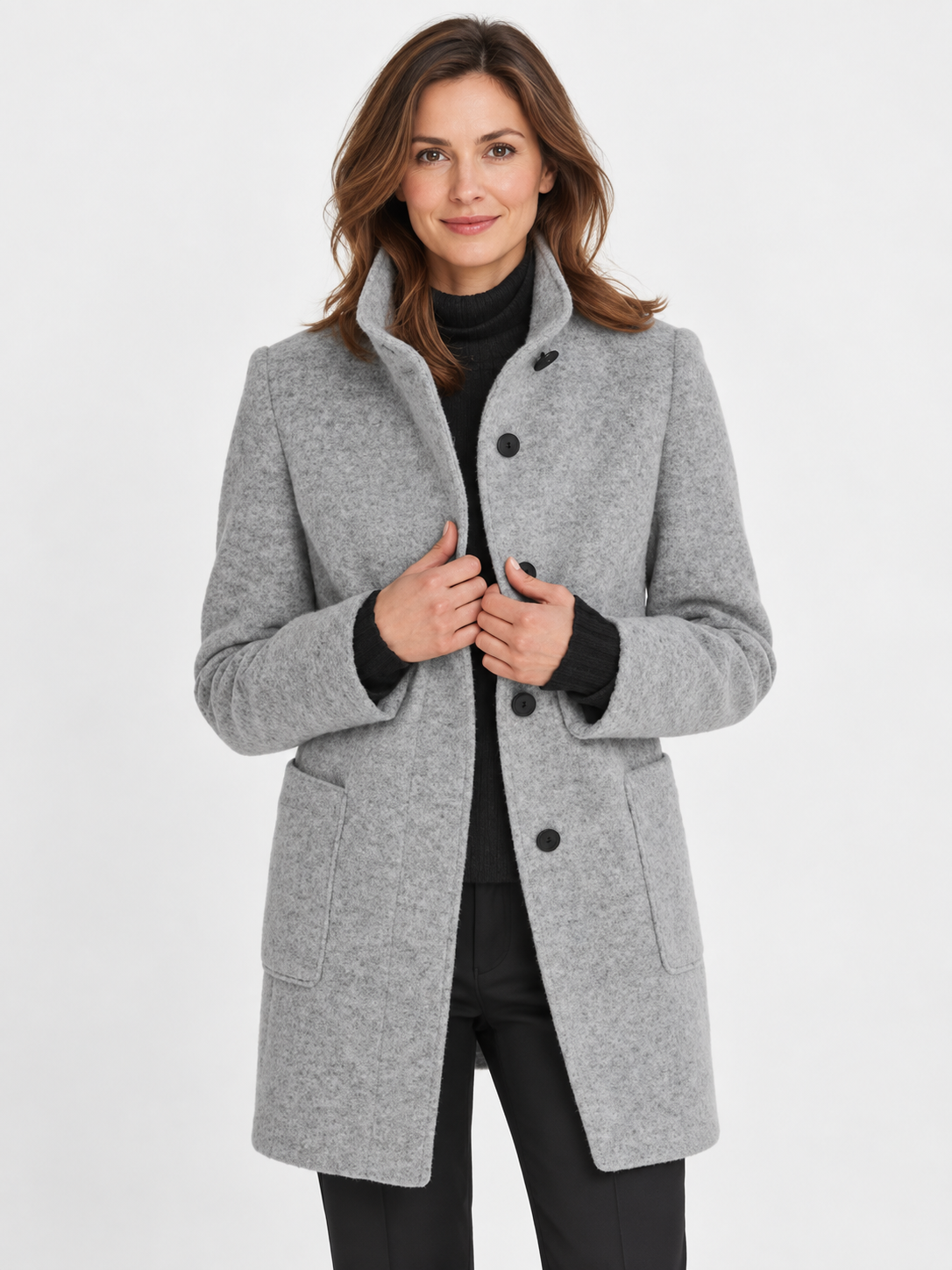 Women's Long Stand Collar Wool-Blend Coat