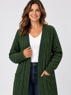 Women’s Longline Cable Knit Cardigan with Pockets