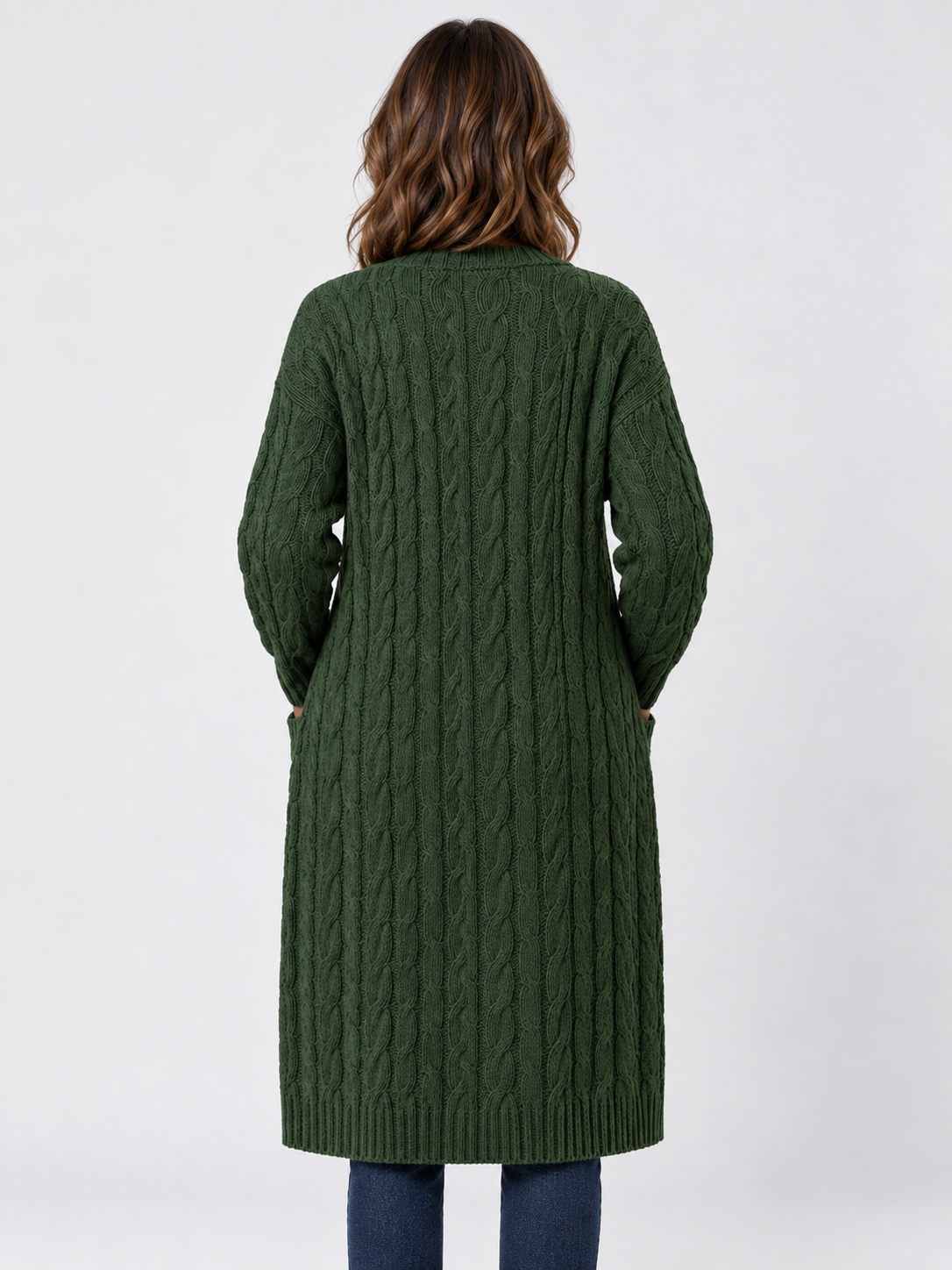 Women’s Longline Cable Knit Cardigan with Pockets
