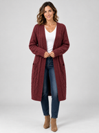 Women’s Longline Cable Knit Cardigan with Pockets