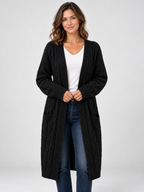 Women’s Longline Cable Knit Cardigan with Pockets