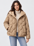 Women's Loose Hooded Quilted Cropped Jacket with Zip Closure