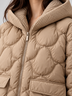 Women's Loose Hooded Quilted Cropped Jacket with Zip Closure