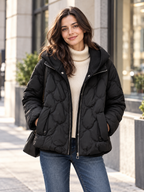 Women's Loose Hooded Quilted Cropped Jacket with Zip Closure