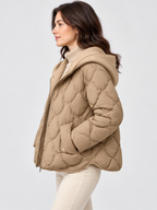 Women's Loose Hooded Quilted Cropped Jacket with Zip Closure