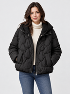 Women's Loose Hooded Quilted Cropped Jacket with Zip Closure