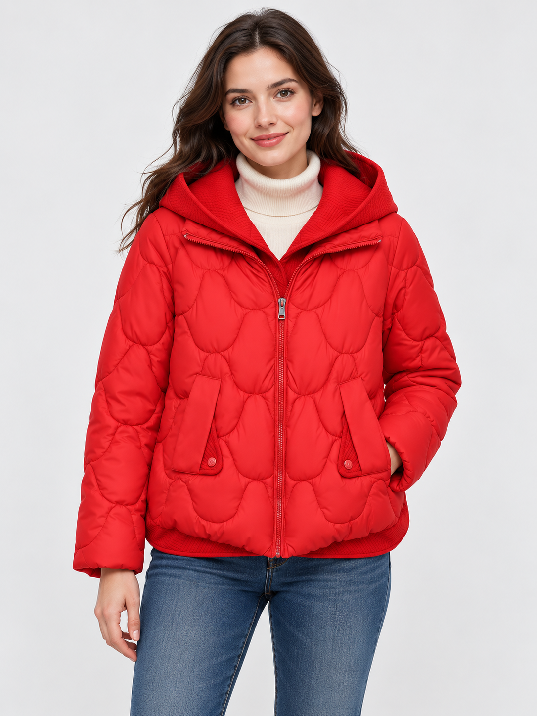 Women's Loose Hooded Quilted Cropped Jacket with Zip Closure