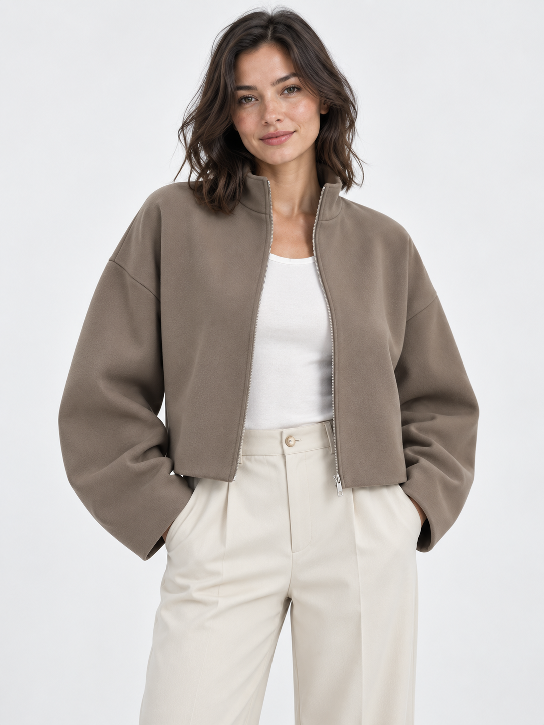 Women's Loose Stand-Collar Zip Knit Coat
