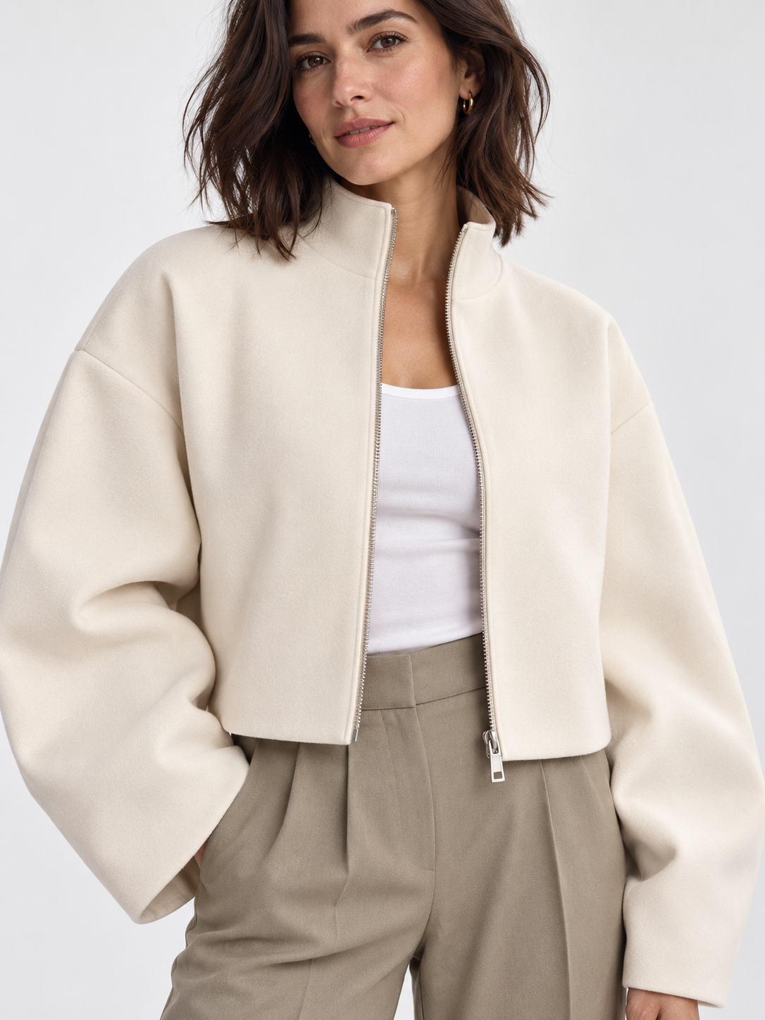 Women's Loose Stand-Collar Zip Knit Coat