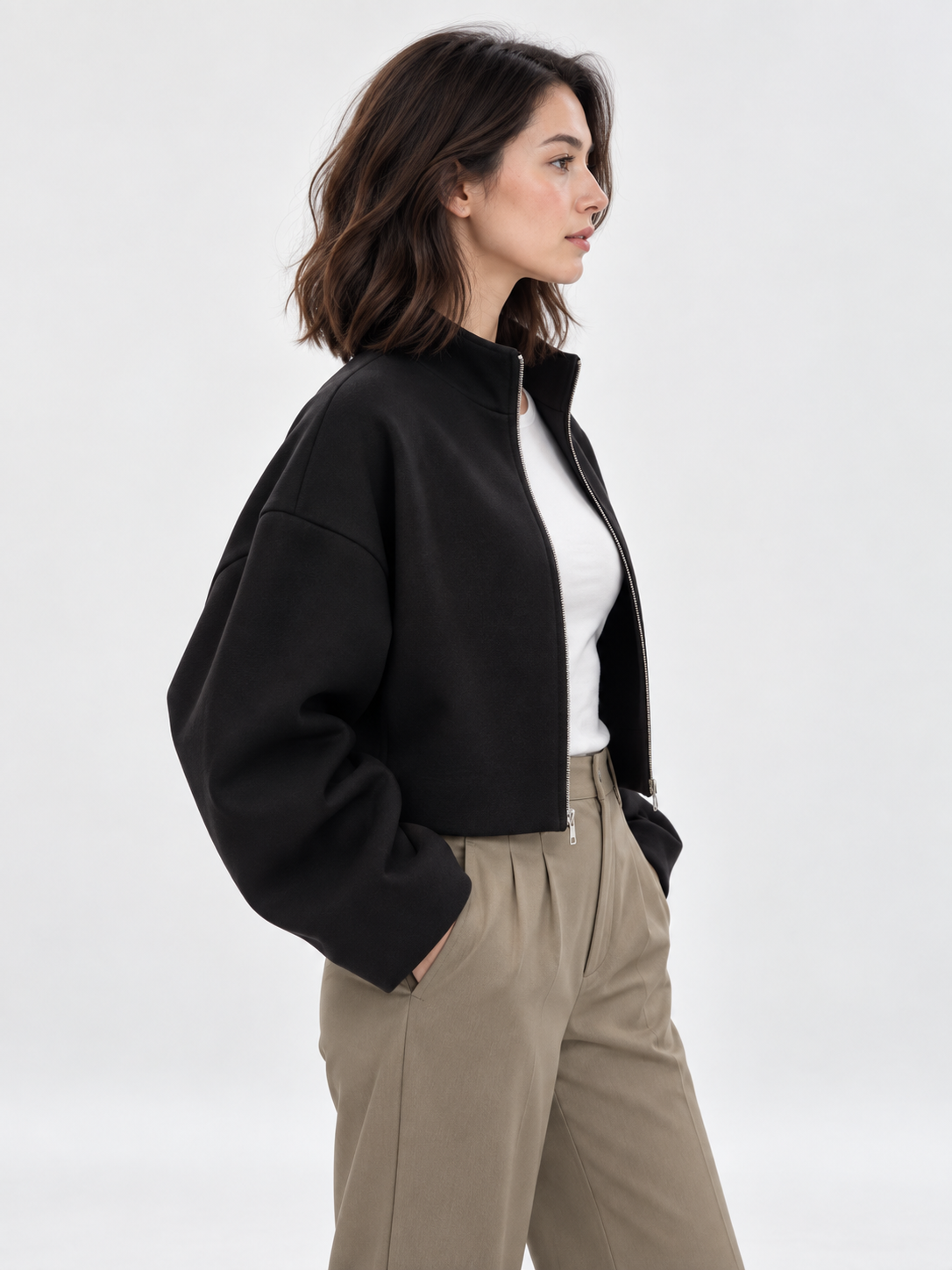 Women's Loose Stand-Collar Zip Knit Coat