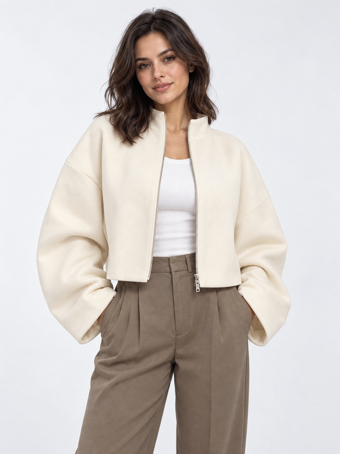 Women's Loose Stand-Collar Zip Knit Coat