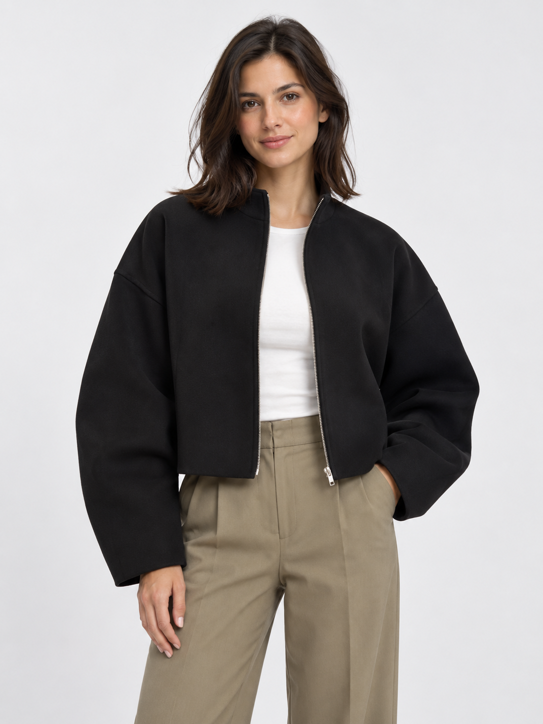 Women's Loose Stand-Collar Zip Knit Coat