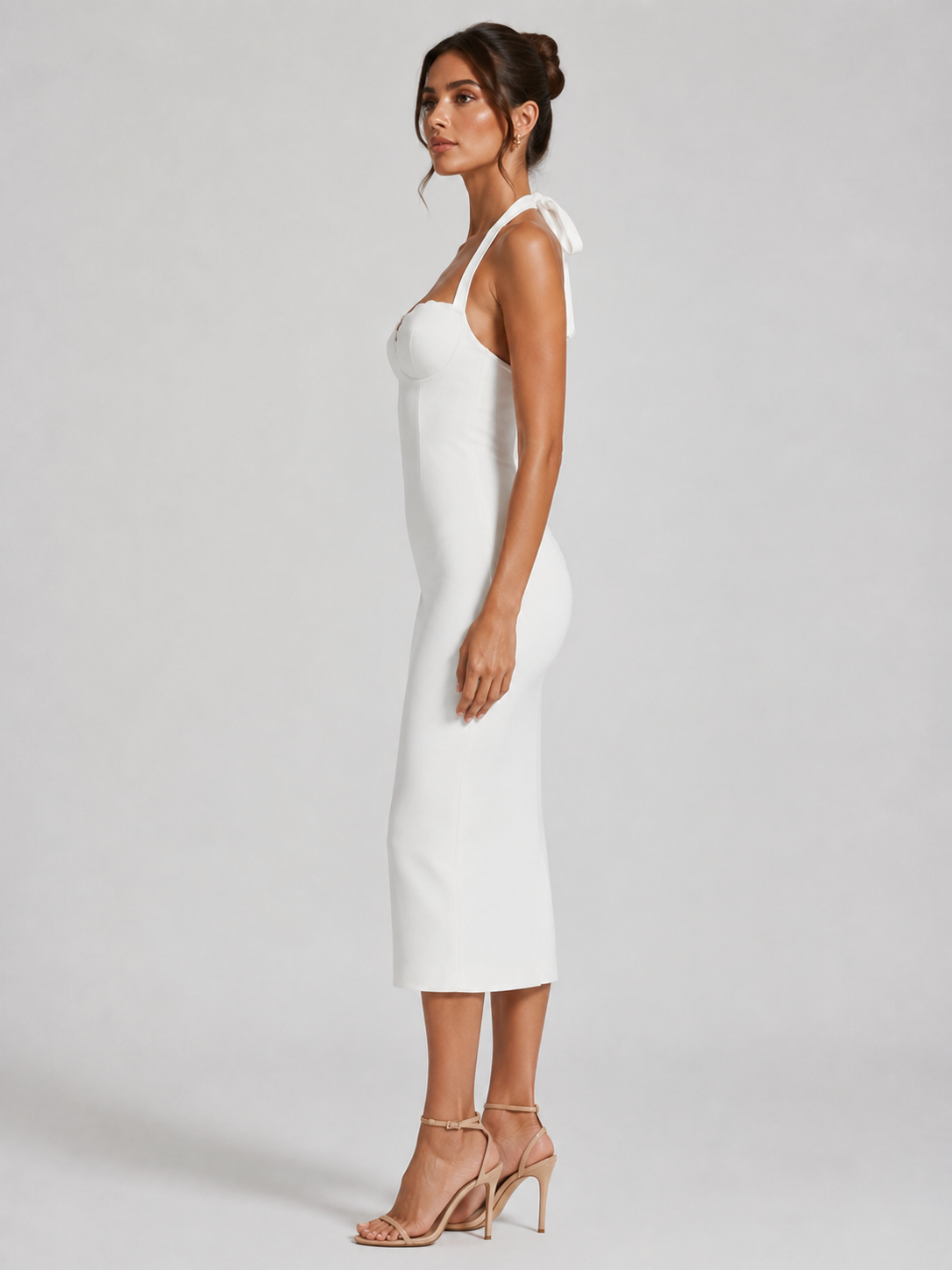 Women’s Midi Dress with Lace Bodice and Halter Neck