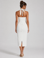 Women’s Midi Dress with Lace Bodice and Halter Neck
