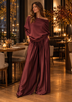 Women's Off-Shoulder Loose Top and Wide-Leg Trousers Set