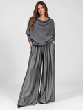 Women's Off-Shoulder Loose Top and Wide-Leg Trousers Set