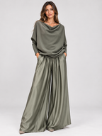 Women's Off-Shoulder Loose Top and Wide-Leg Trousers Set