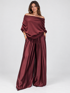 Women's Off-Shoulder Loose Top and Wide-Leg Trousers Set