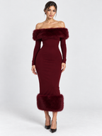 Women's Off-Shoulder Patchwork Bodycon Dress with Full Sleeves