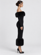 Women's Off-Shoulder Patchwork Bodycon Dress with Full Sleeves