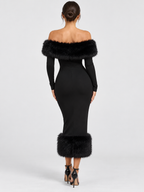 Women's Off-Shoulder Patchwork Bodycon Dress with Full Sleeves