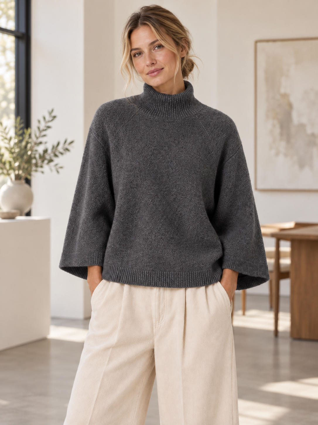 Women’s Oversized Mock Neck Jumper with Bell Sleeves