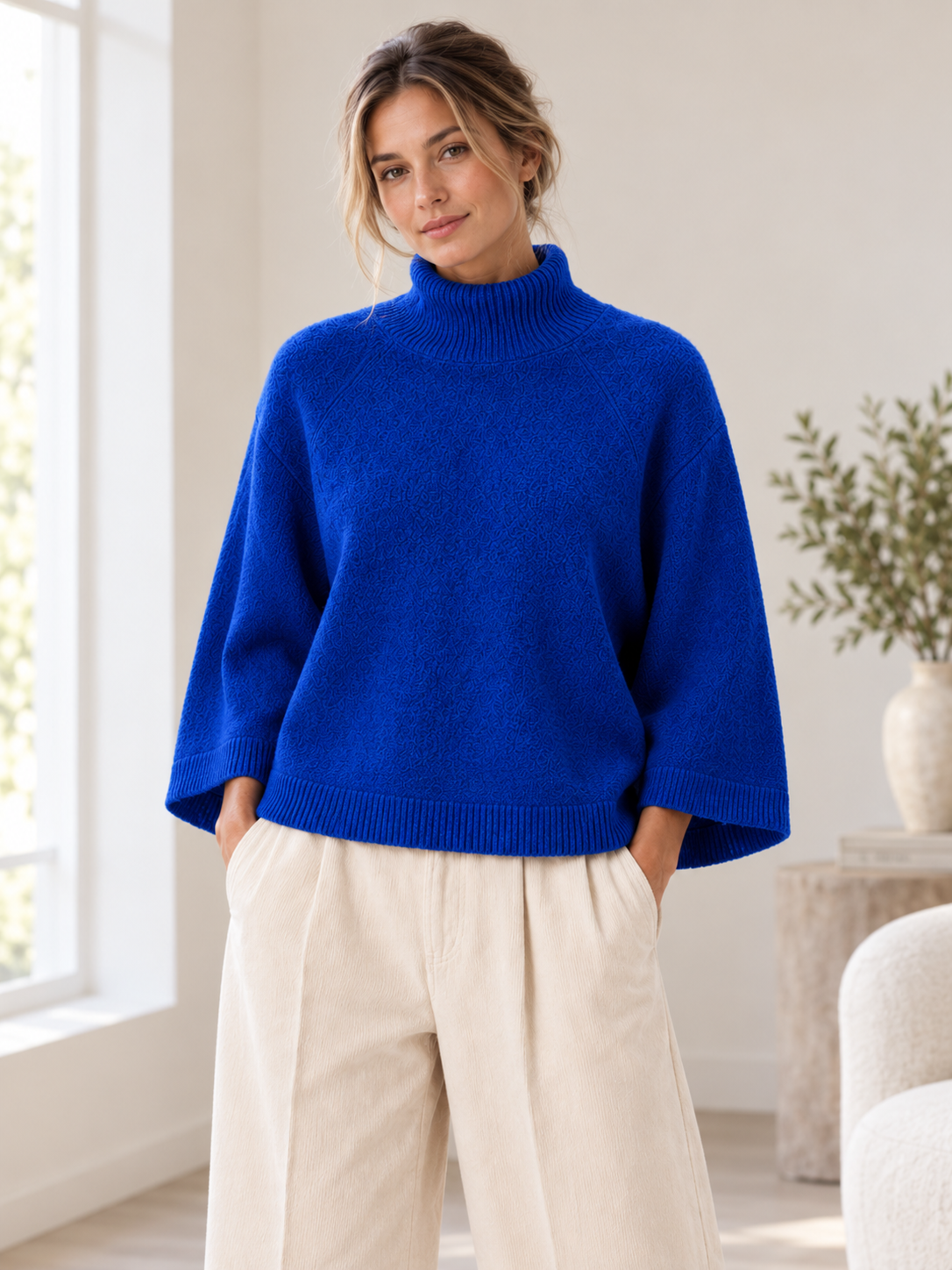 Women’s Oversized Mock Neck Jumper with Bell Sleeves