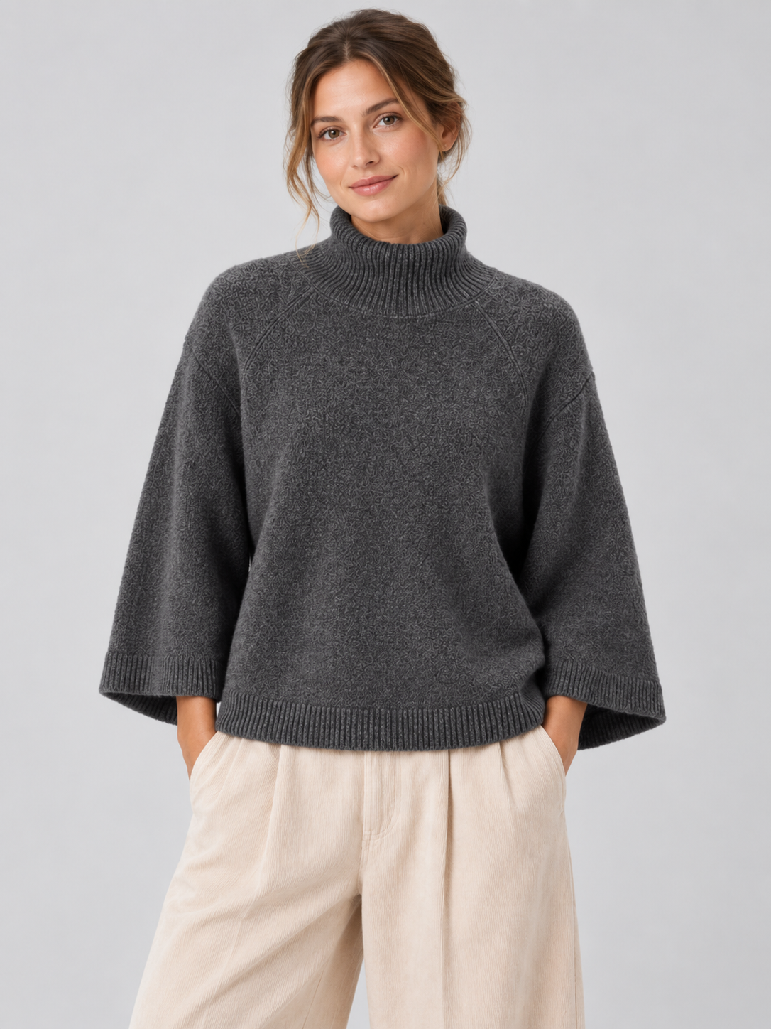 Women’s Oversized Mock Neck Jumper with Bell Sleeves