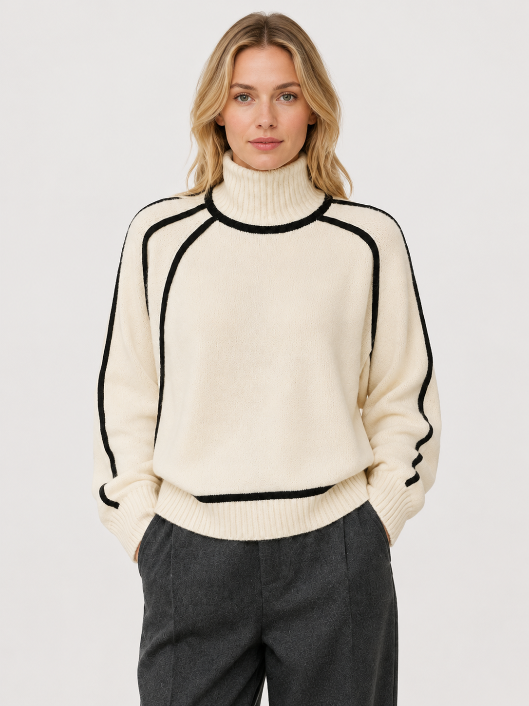 Women’s Oversized Ribbed Knit Jumper with Roll Neck
