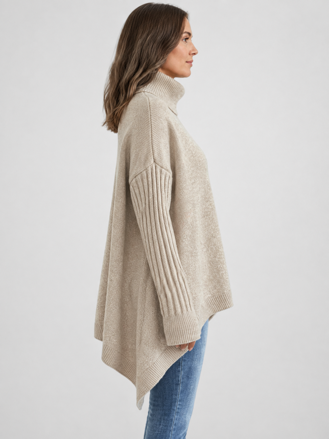 Women’s Oversized Roll-Neck Jumper with Asymmetric Hem