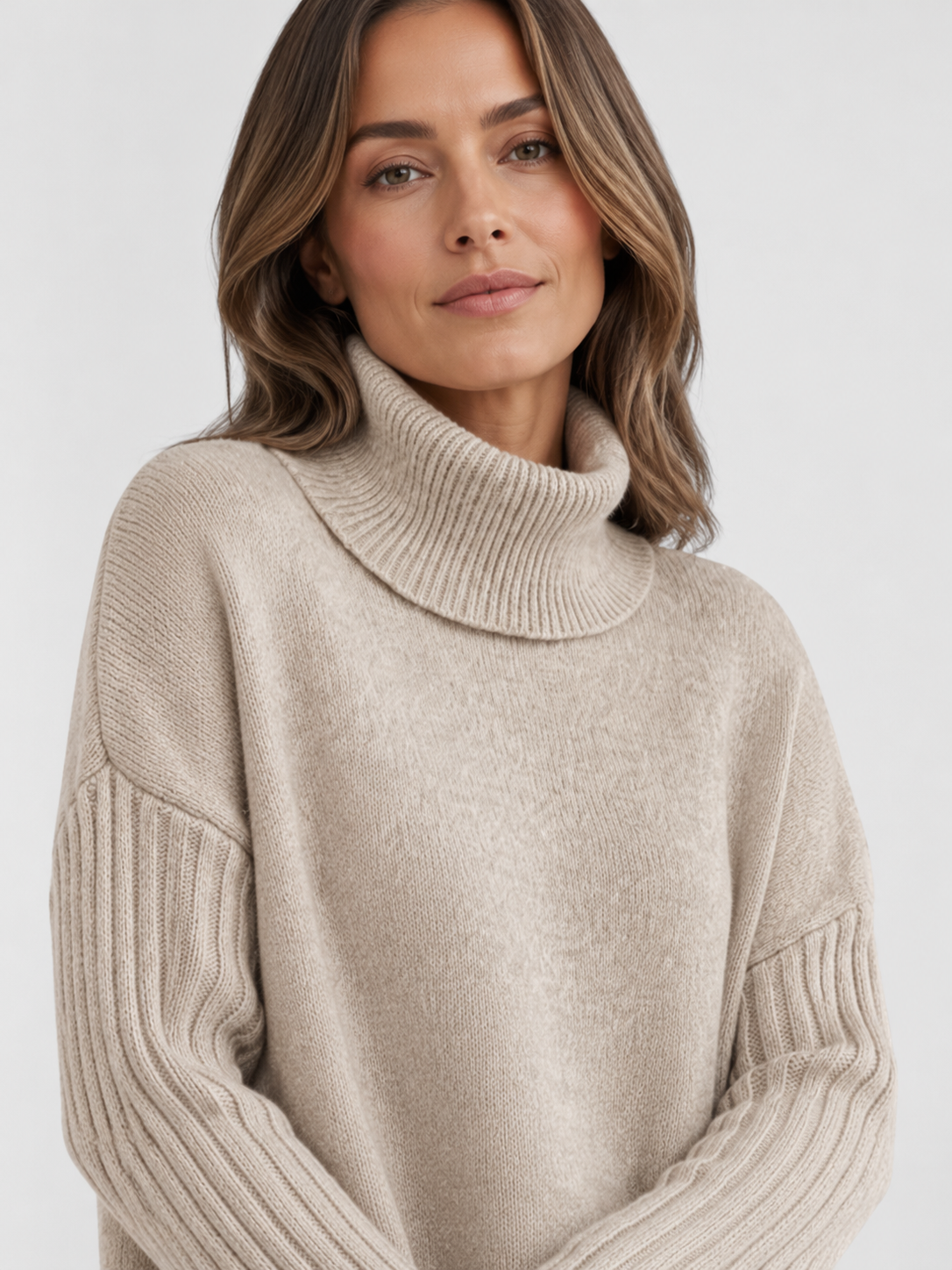 Women’s Oversized Roll-Neck Jumper with Asymmetric Hem