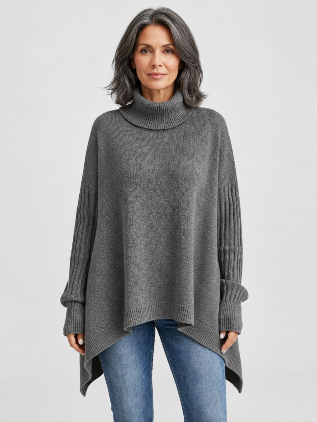 Women’s Oversized Roll-Neck Jumper with Asymmetric Hem
