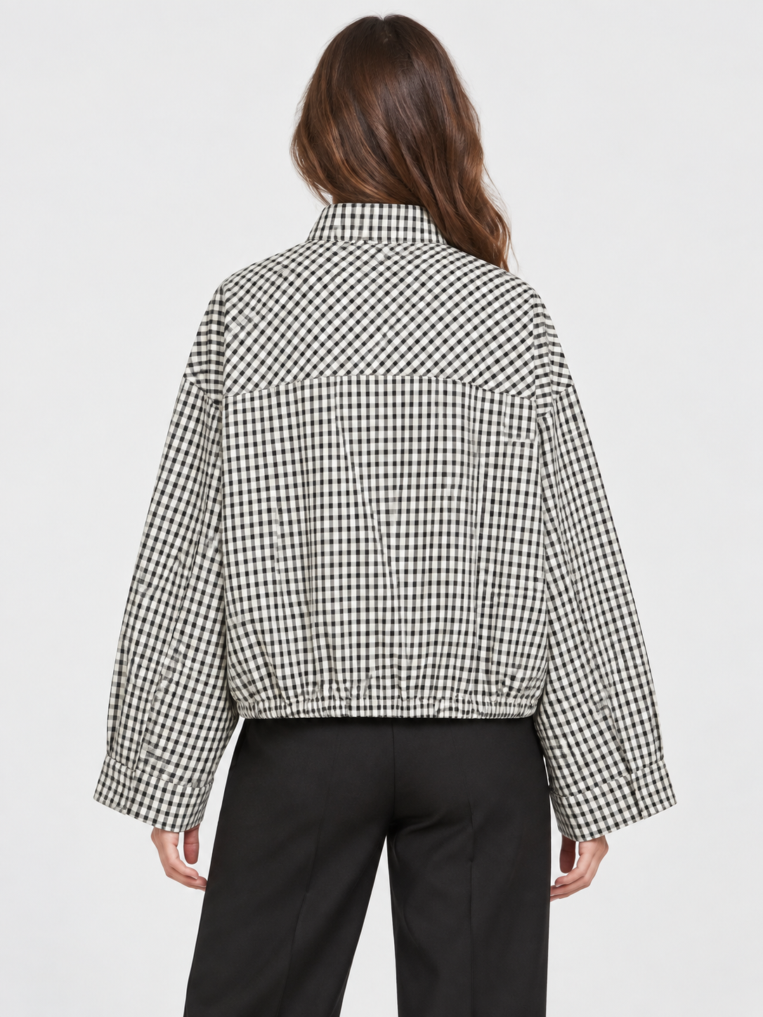 Women's Plaid Cropped Bomber Jacket with Zip