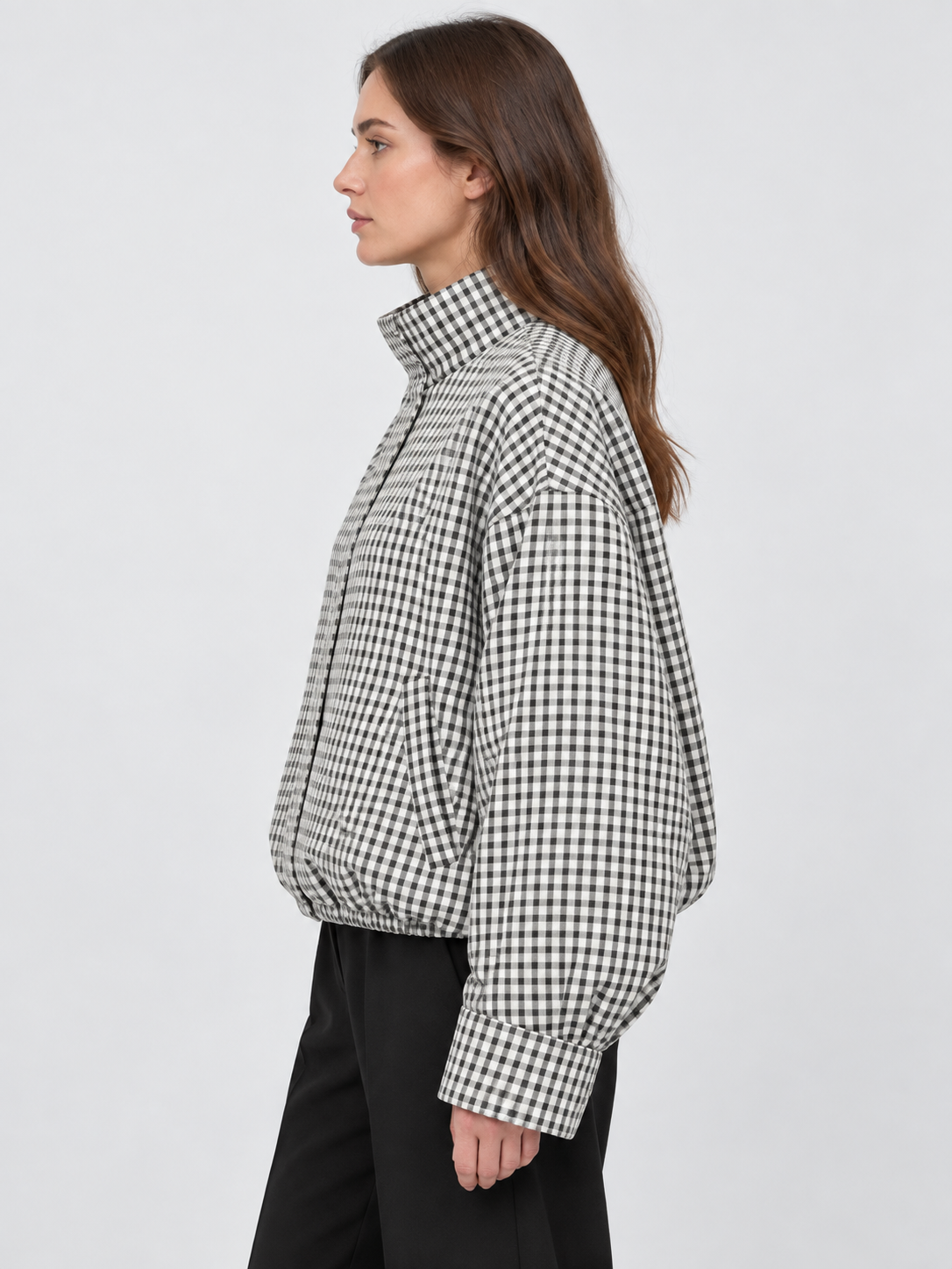 Women's Plaid Cropped Bomber Jacket with Zip
