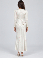 Women's Printed Long-Sleeve Shirt and High-Waist Midi Skirt Two-Piece Set