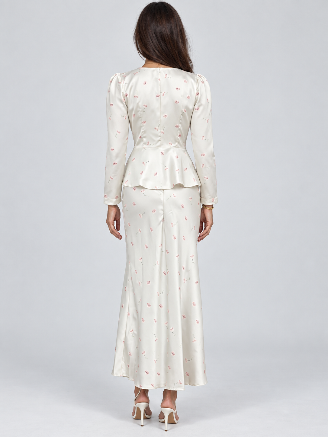 Women's Printed Long-Sleeve Shirt and High-Waist Midi Skirt Two-Piece Set
