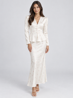 Women's Printed Long-Sleeve Shirt and High-Waist Midi Skirt Two-Piece Set