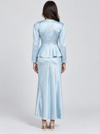 Women's Printed Long-Sleeve Shirt and High-Waist Midi Skirt Two-Piece Set