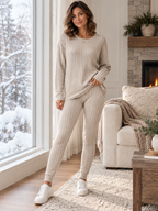 Women's Round-Neck Knit Sweater and Loose Trousers Set