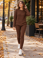 Women's Round-Neck Knit Sweater and Loose Trousers Set