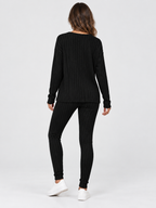 Women's Round-Neck Knit Sweater and Loose Trousers Set