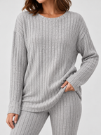 Women's Round-Neck Knit Sweater and Loose Trousers Set