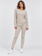 Women's Round-Neck Knit Sweater and Loose Trousers Set