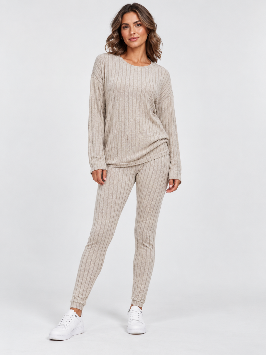 Women's Round-Neck Knit Sweater and Loose Trousers Set