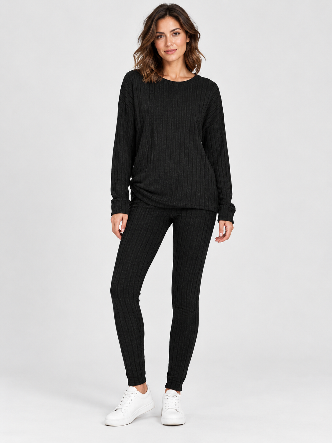 Women's Round-Neck Knit Sweater and Loose Trousers Set