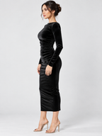 Women's Ruched Long-Sleeve Midi Dress