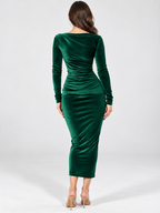 Women's Ruched Long-Sleeve Midi Dress