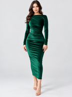 Women's Ruched Long-Sleeve Midi Dress