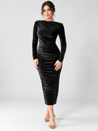 Women's Ruched Long-Sleeve Midi Dress