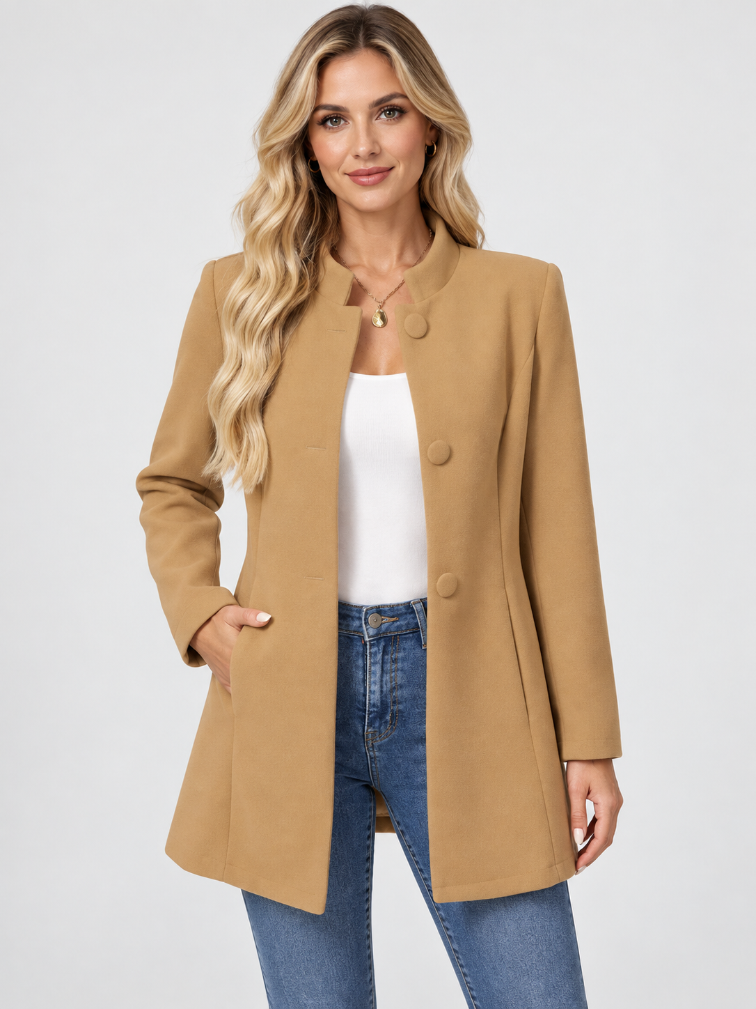 Women's Single-Breasted Mid-Length Wool Coat